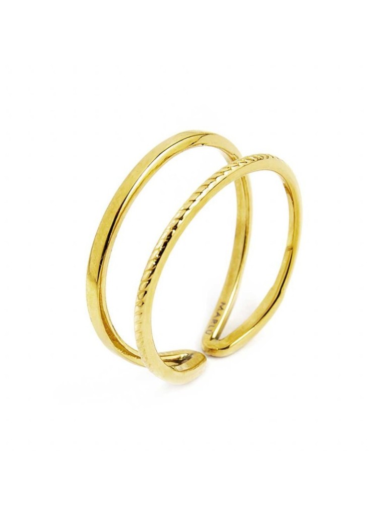Marlù ANELLO DOPPIA FASCIA RETTANGOLARE E RITORTO PVD ORO 18AN101g